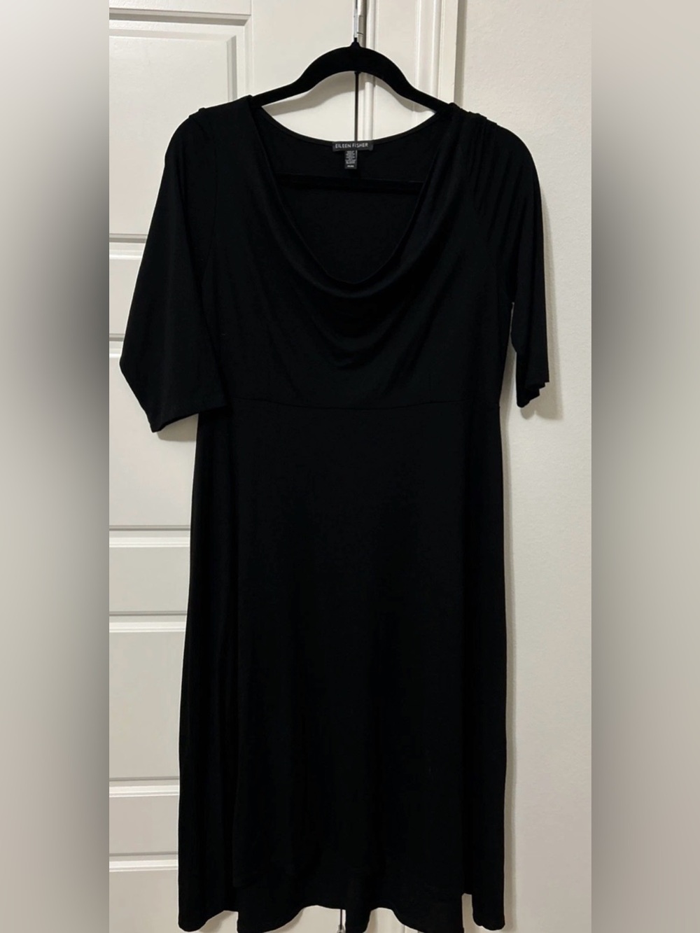 Eileen Fisher Black Draped Neck Midi Dress